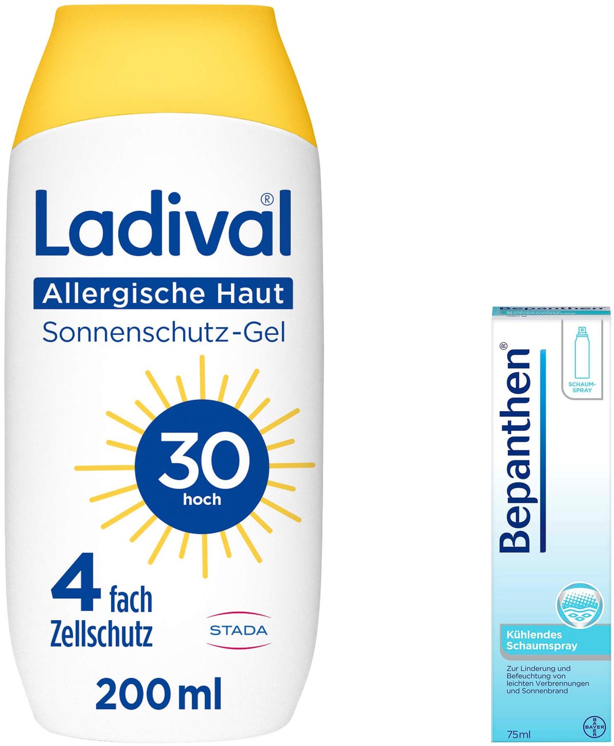 Ladival Sonnenschutz Gel Allergische Haut LSF 30 200 ml Gel + Bepanthen 75 ml kühlendes Schaumspray