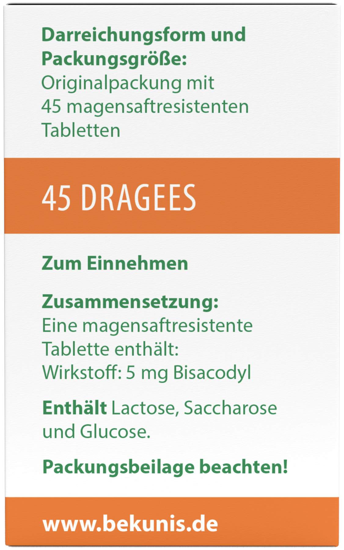 Bekunis Dragees Bisacodyl 5 mg 45 Magensaftresistente Tabl.