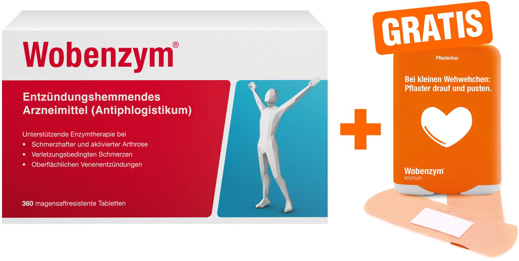 Wobenzym 360 magensaftresistente Tabletten + gratis Pflasterbox zu Wobenzym 1 Stück