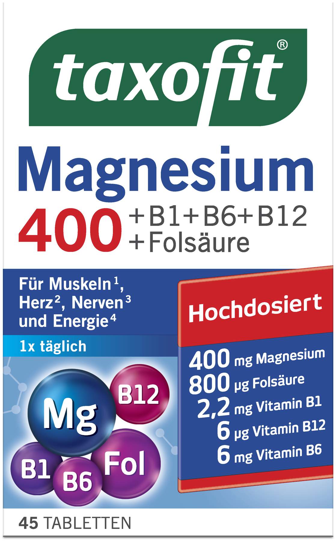 Taxofit Magnesium 400+B1+B6+B12+Folsäure 45 Tabletten