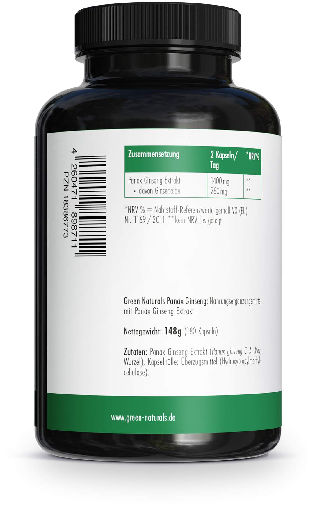 Green Naturals Panax Ginseng hochdosierte vegane 180 Kapseln