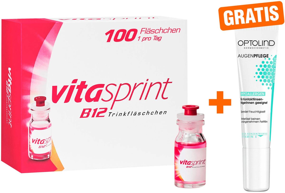 Vitasprint B12 100 Trinkampullen + gratis Optolind empfindliche Haut Augenpflege 15 ml