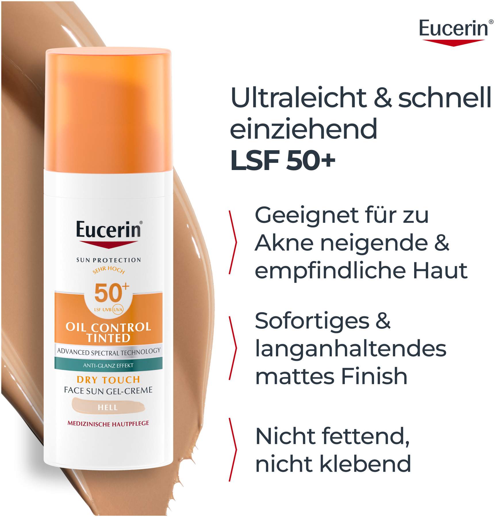 Eucerin Sun Oil Control Face Fluid Getönt (Mittel) LSF 50+ 50 ml