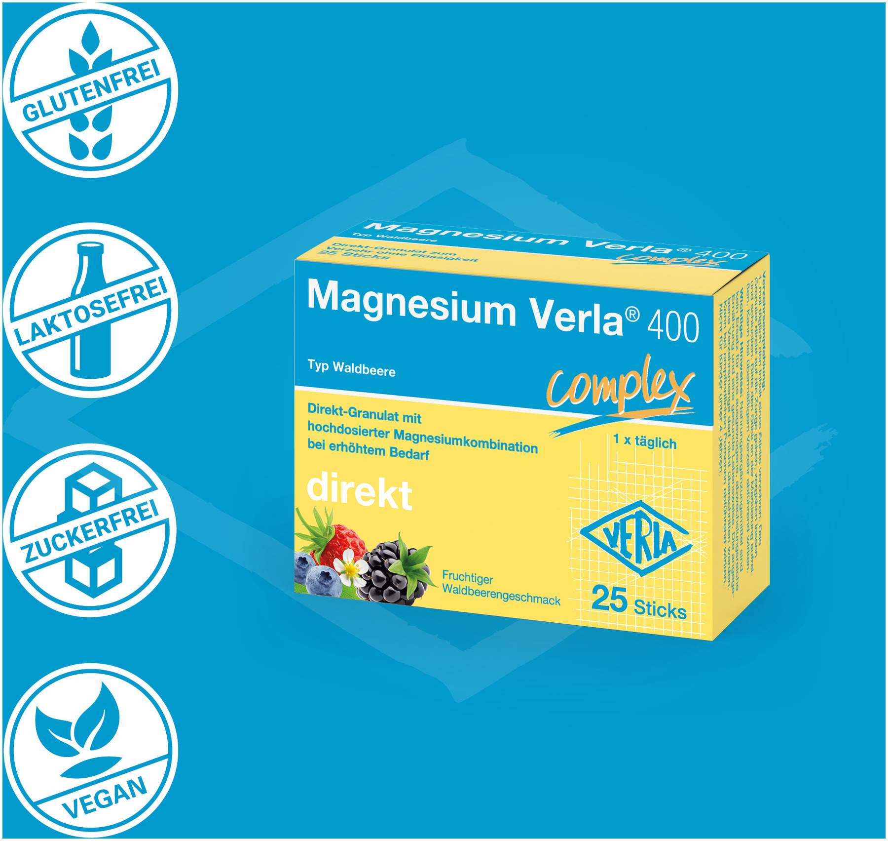 Magnesium Verla 400 Waldbeere Direkt-Granulat 25 Sticks