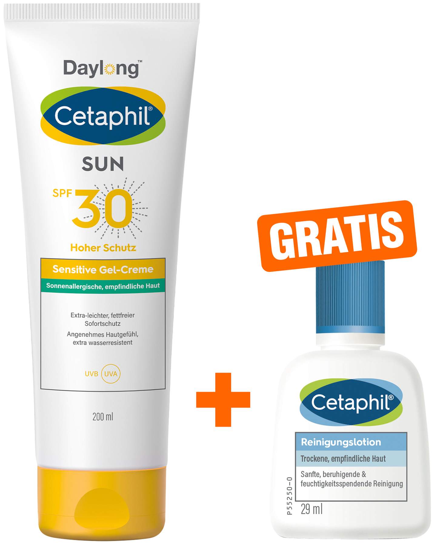 Cetaphil Sun Daylong SPF 30 sensitives Gel 200 ml + gratis Cetaphil Reinigungslotion 29 ml
