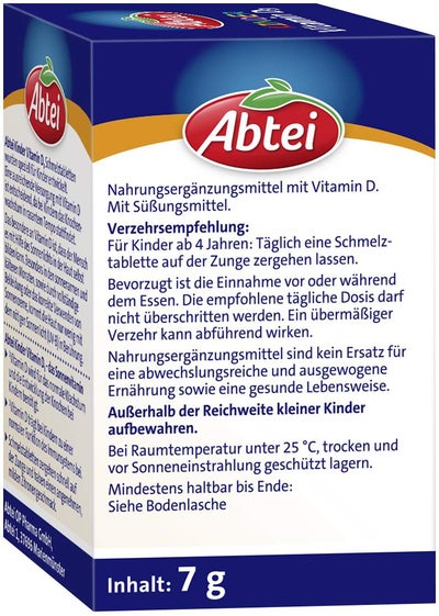Abtei Kinder Vitamin D3 50 Schmelztabletten