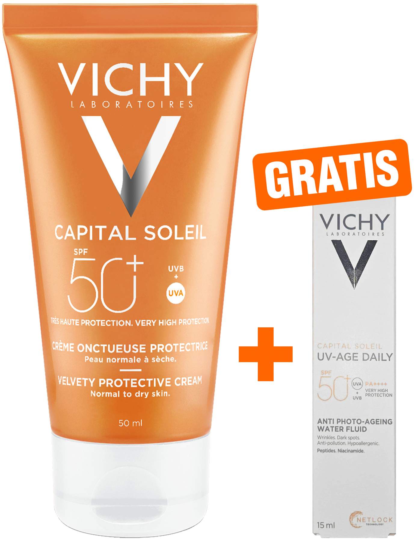 Vichy Capital Soleil Sonnenfluid LSF 50 50 ml + gratis Vichy Capital Soleil UV-Age Daily LSF 50+ 15 ml