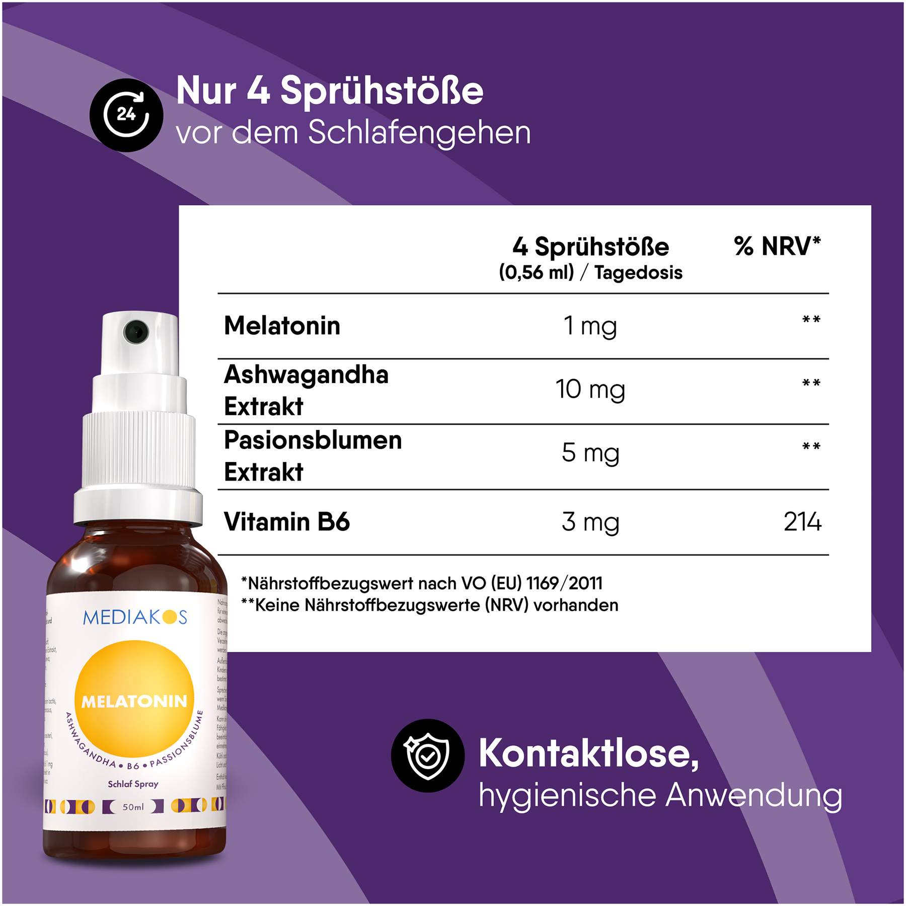 Melatonin Ashwaganda Mediakos Schlaf Spray Vegan 50 ml