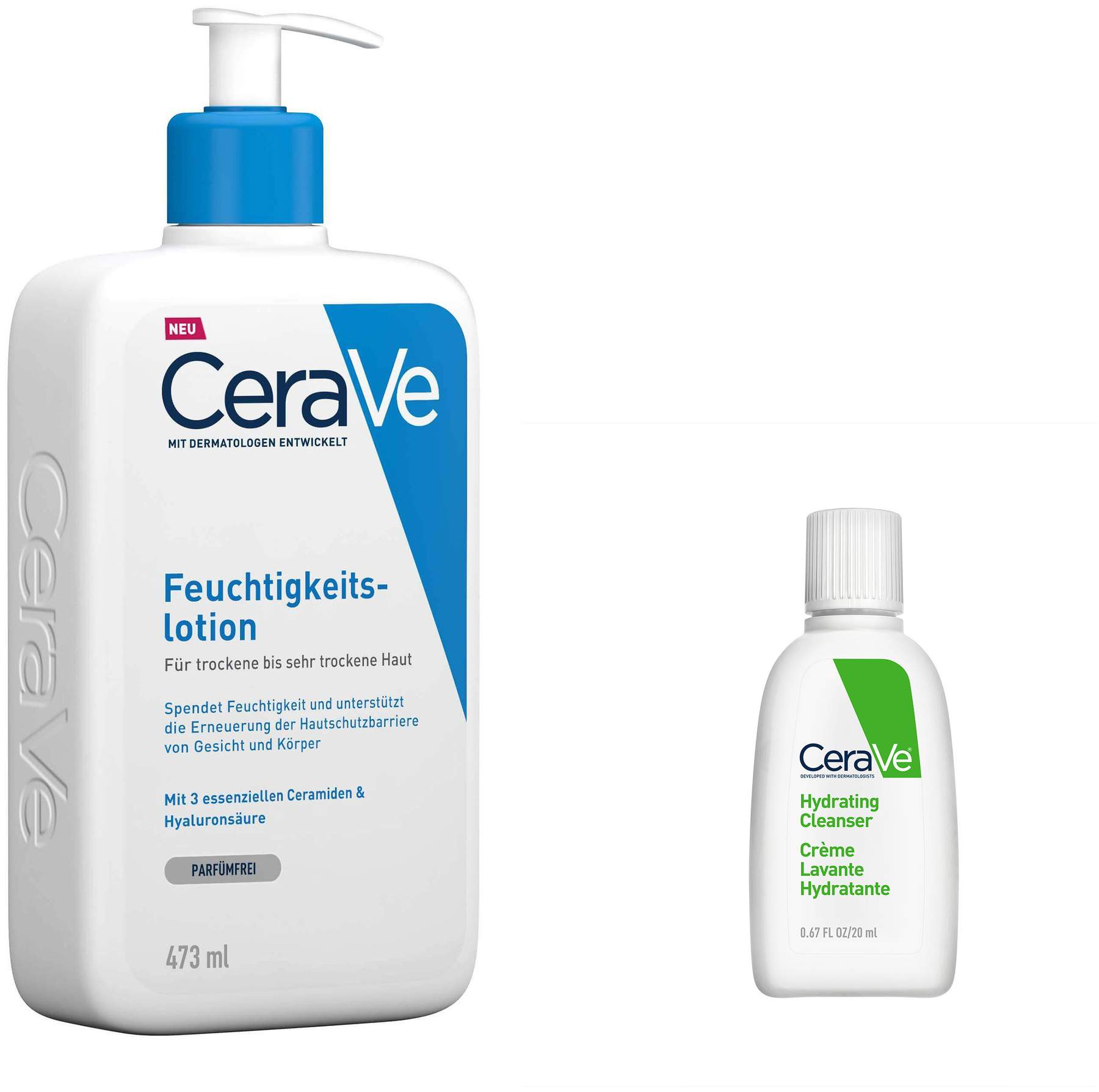 CeraVe Feuchtigkeitslotion 473 ml + gratis 20 ml Reinigungslotion