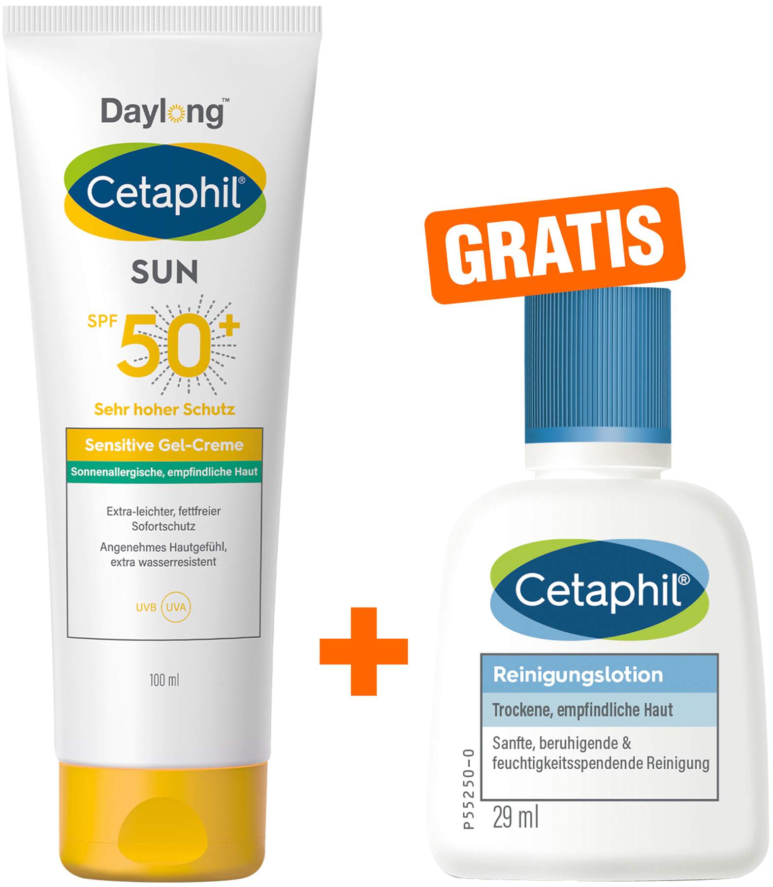 Cetaphil Sun Daylong SPF 50+ sensitives Gel 100 ml + gratis Cetaphil Reinigungslotion 29 ml