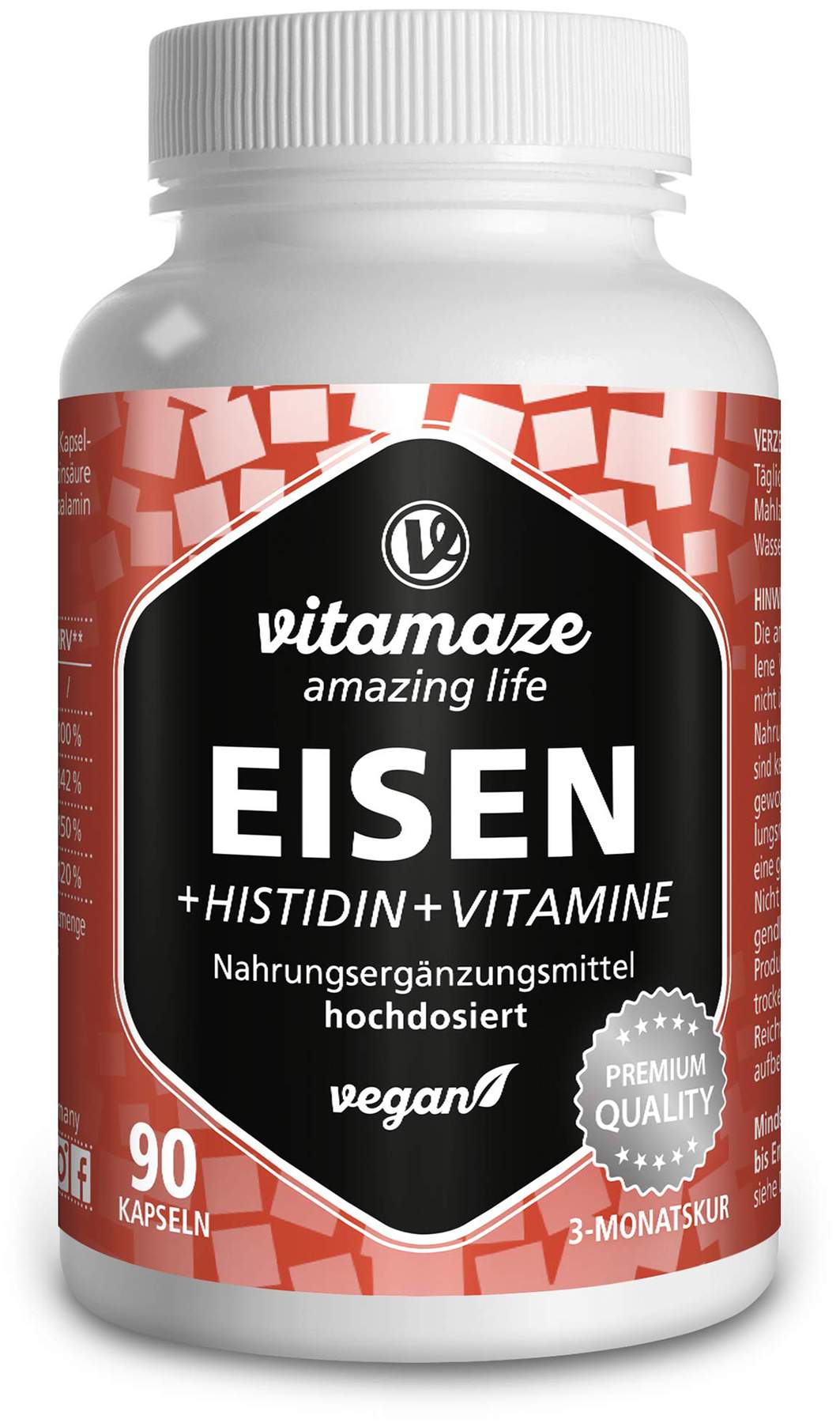 Eisen 20 mg + Histidin + Vitamine C, B9, B12 90 Kapseln