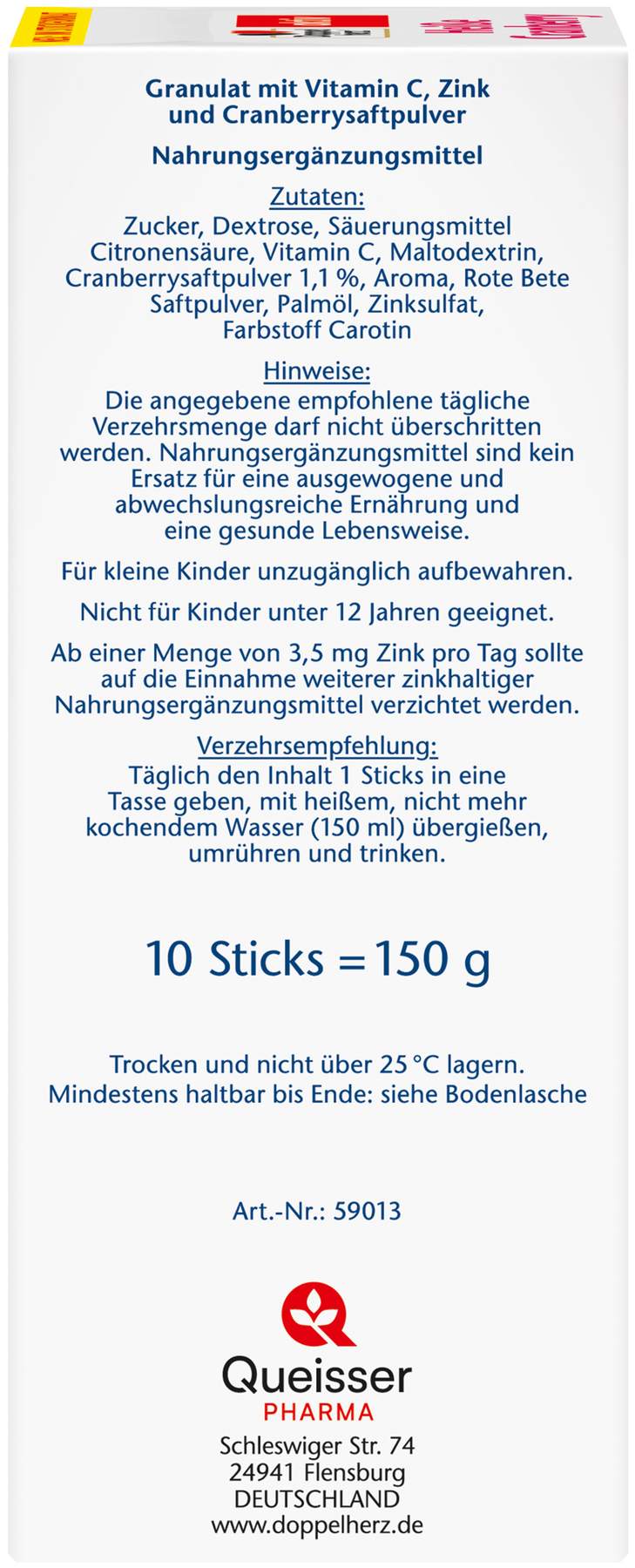 Doppelherz aktiv Heiße Cranberry mit Vitamin C + Zink 10 Beutel Granulat