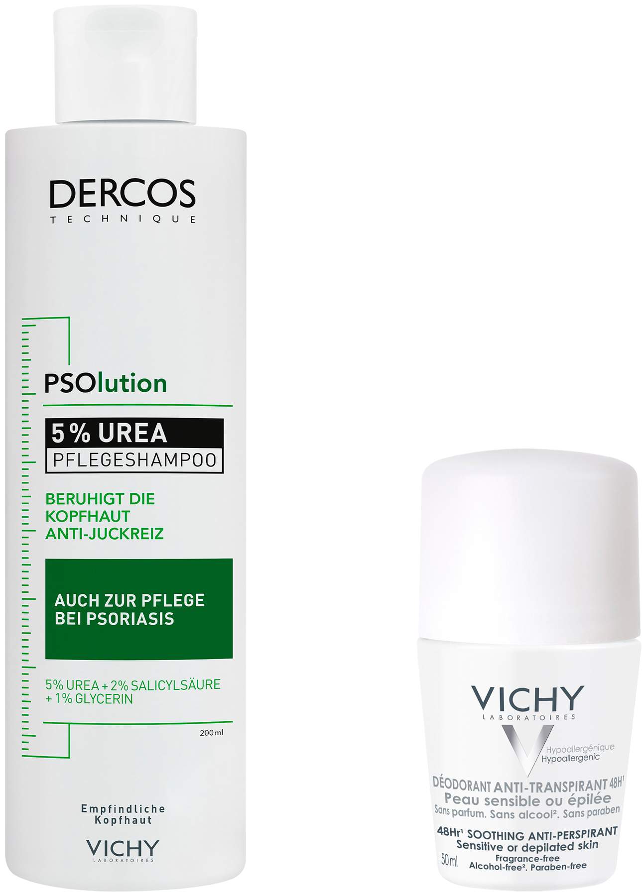 Vichy Dercos Psolution Shampoo 200 ml + gratis Vichy Deo Roll-on Anti Flecken 48h 50 ml