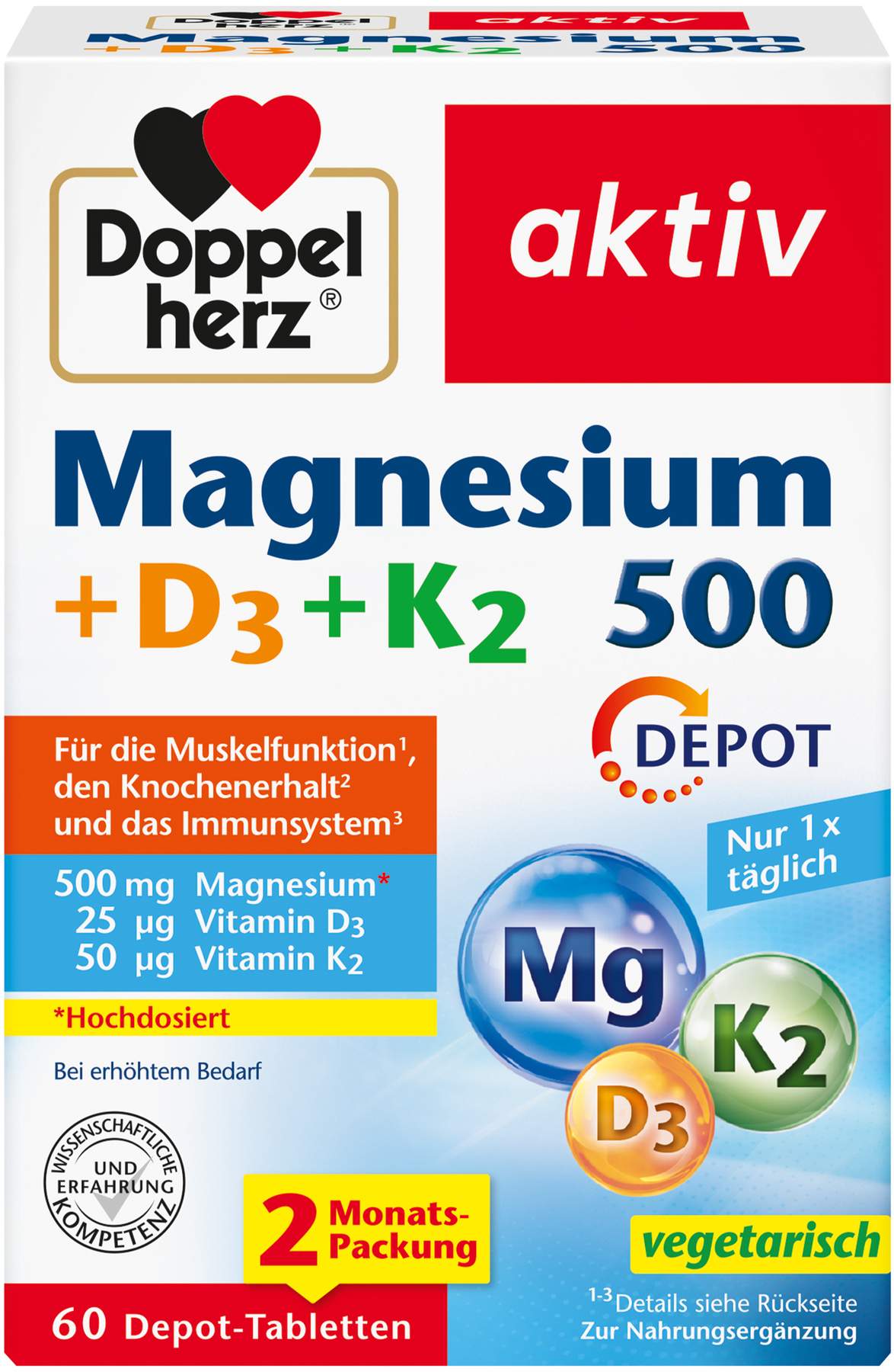 Doppelherz aktiv Magnesium 500+d3+k2 Depot 60 Tabletten