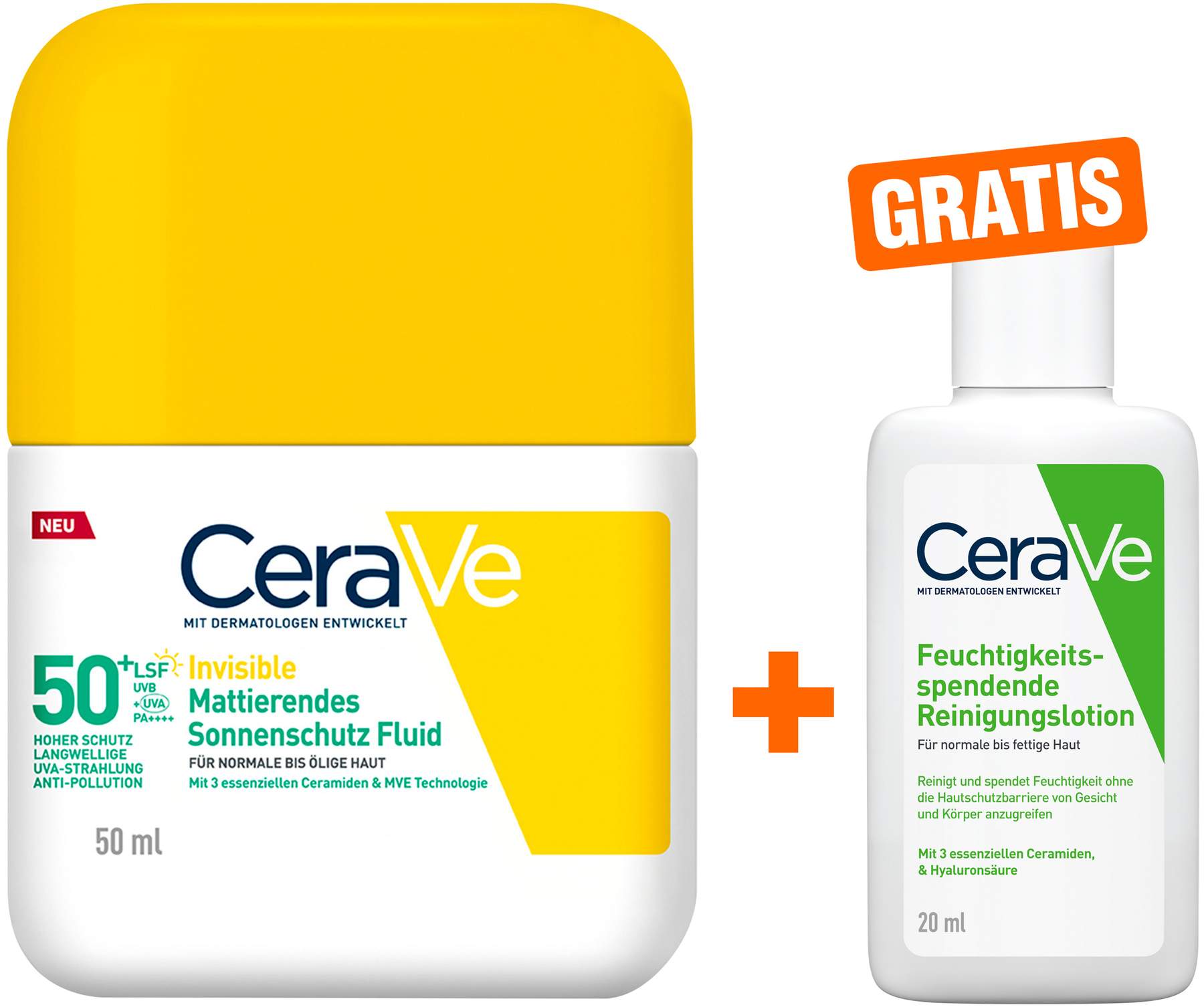 CeraVe Mattierendes Sonnenschutz Fluid LSF 50+ 50 ml + gratis CeraVe Reinigungslotion 20 ml