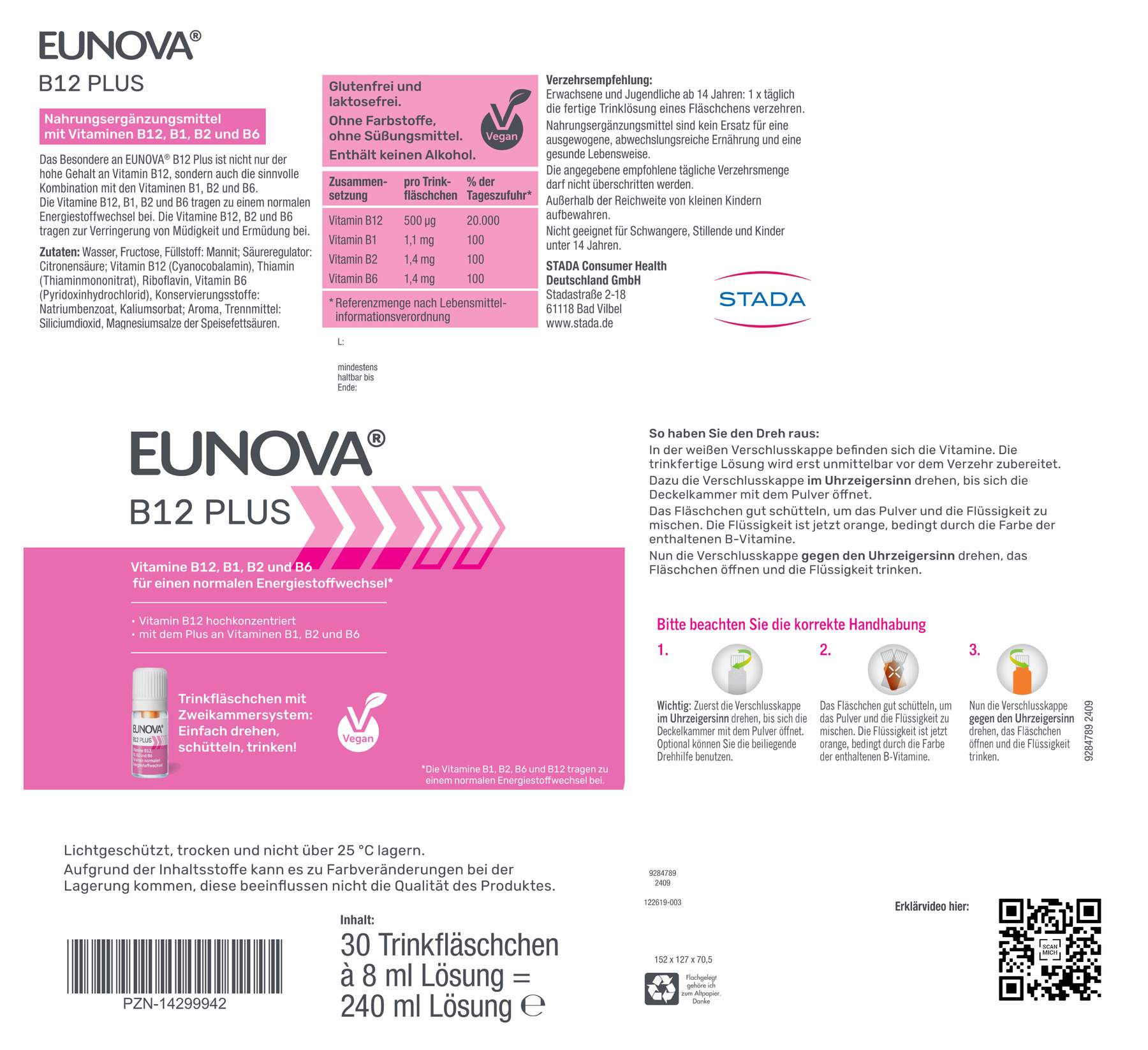 Eunova B12 Plus 30 x 8 ml Trinkfläschchen