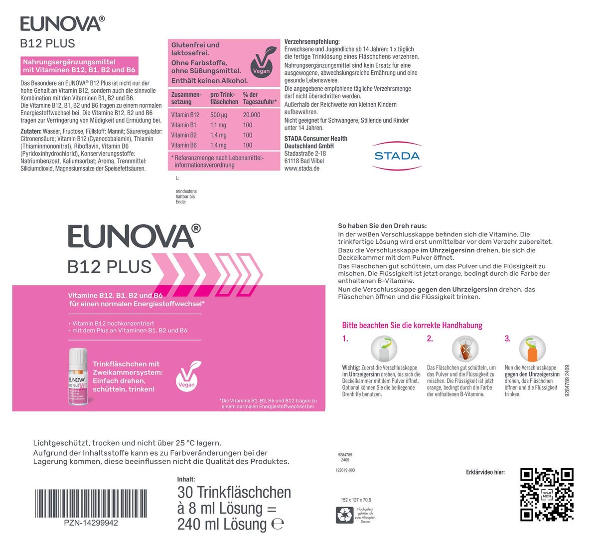 Eunova B12 Plus 30 x 8 ml Trinkfläschchen