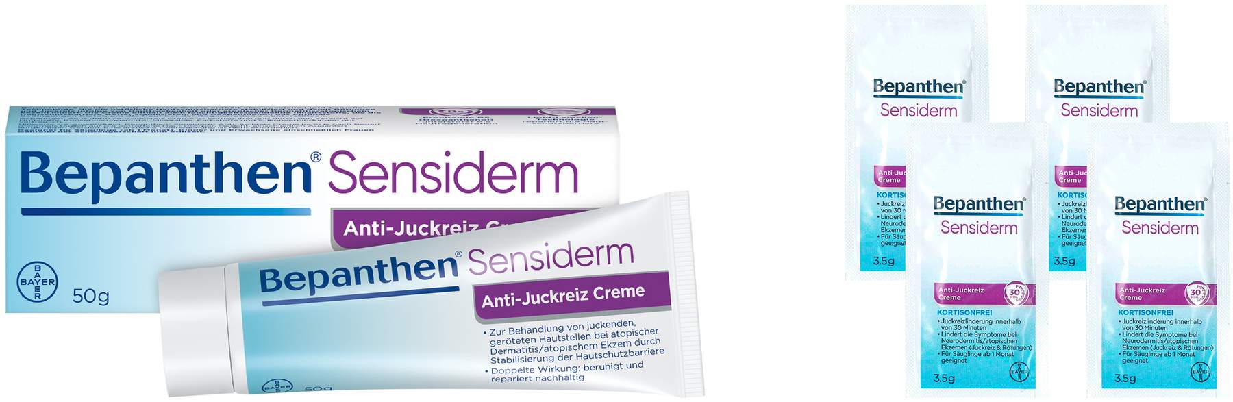Bepanthen Sensiderm Anti-Juckreiz Creme 50 g + gratis 4 x 3,5 g Creme Sachet
