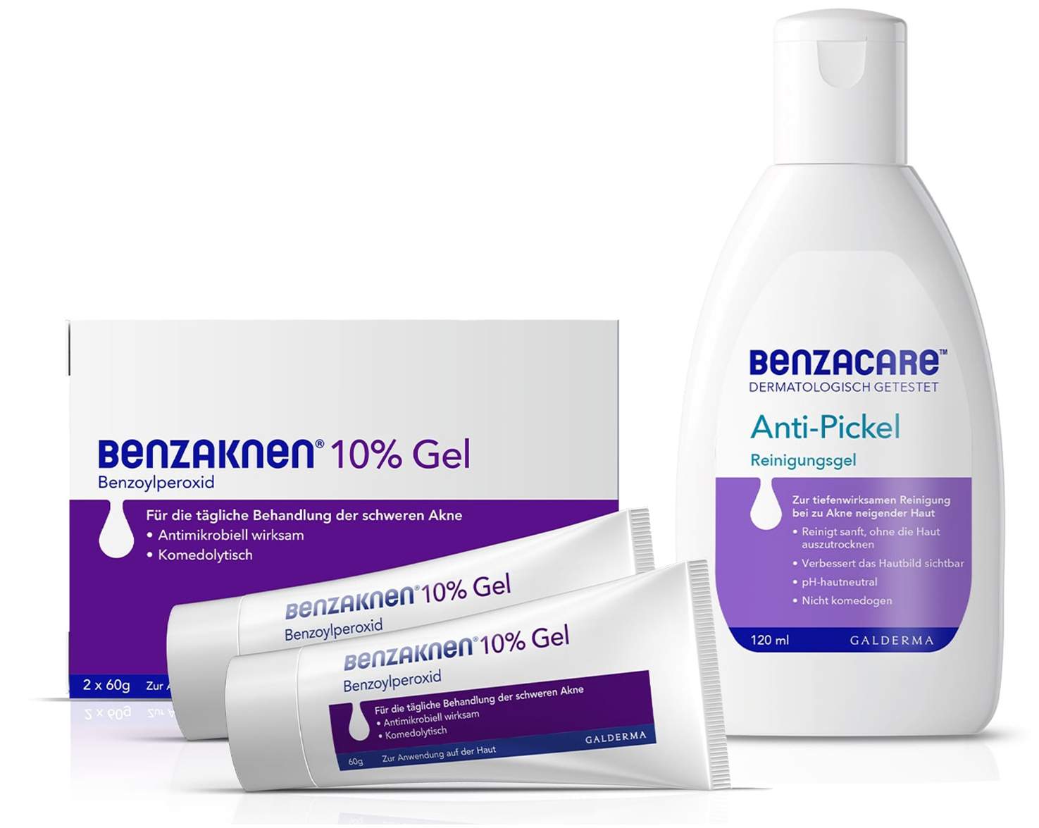 Benzaknen 10% Gel 2 x 60 g + Benzacare Anti-Pickel Reinigungsgel 120 ml