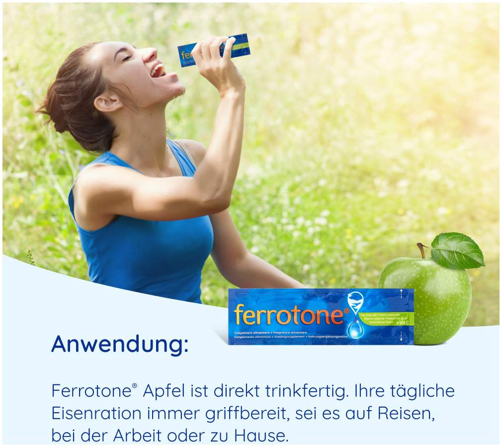 Ferrotone Natürliches Eisen plus Vitamin C Apfel 28 x 25 ml Beutel
