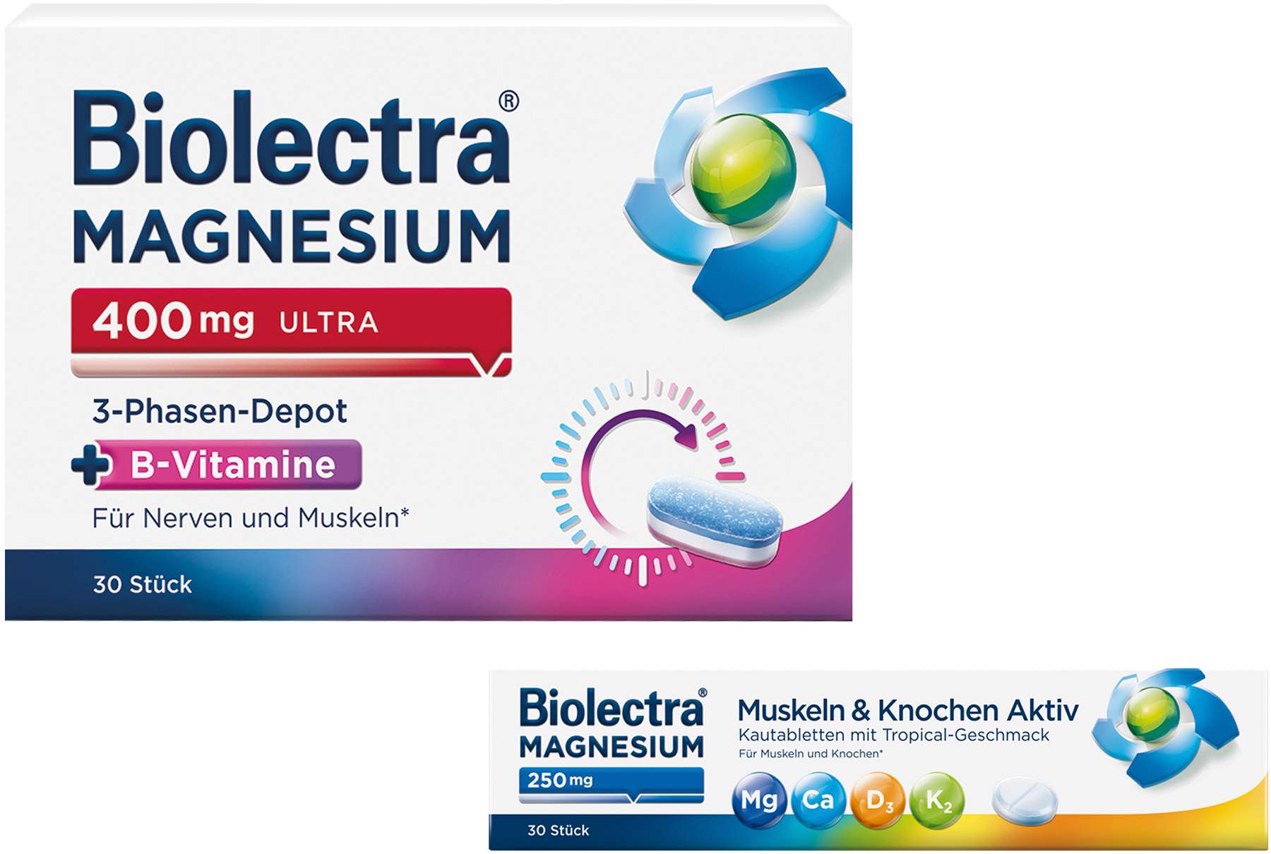 Biolectra Magnesium 400 mg ultra 3-Phasen-Depot 30 Tabletten + gratis Biolectra Magnesium 250 mg Aktiv 30 Kautabletten