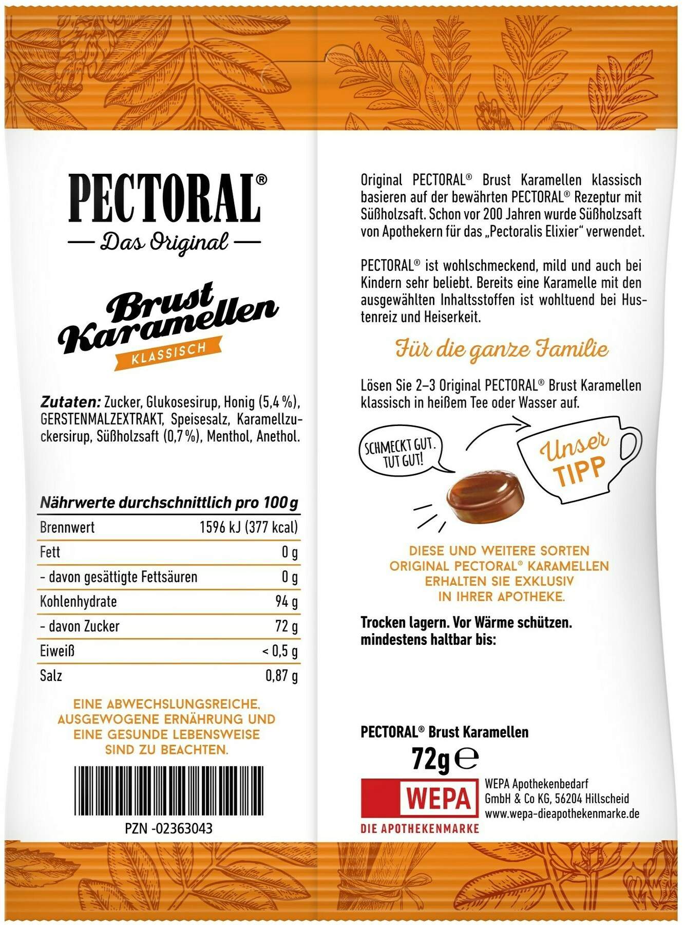 Pectoral Brustkaramellen Beutel 75 G Bonbons