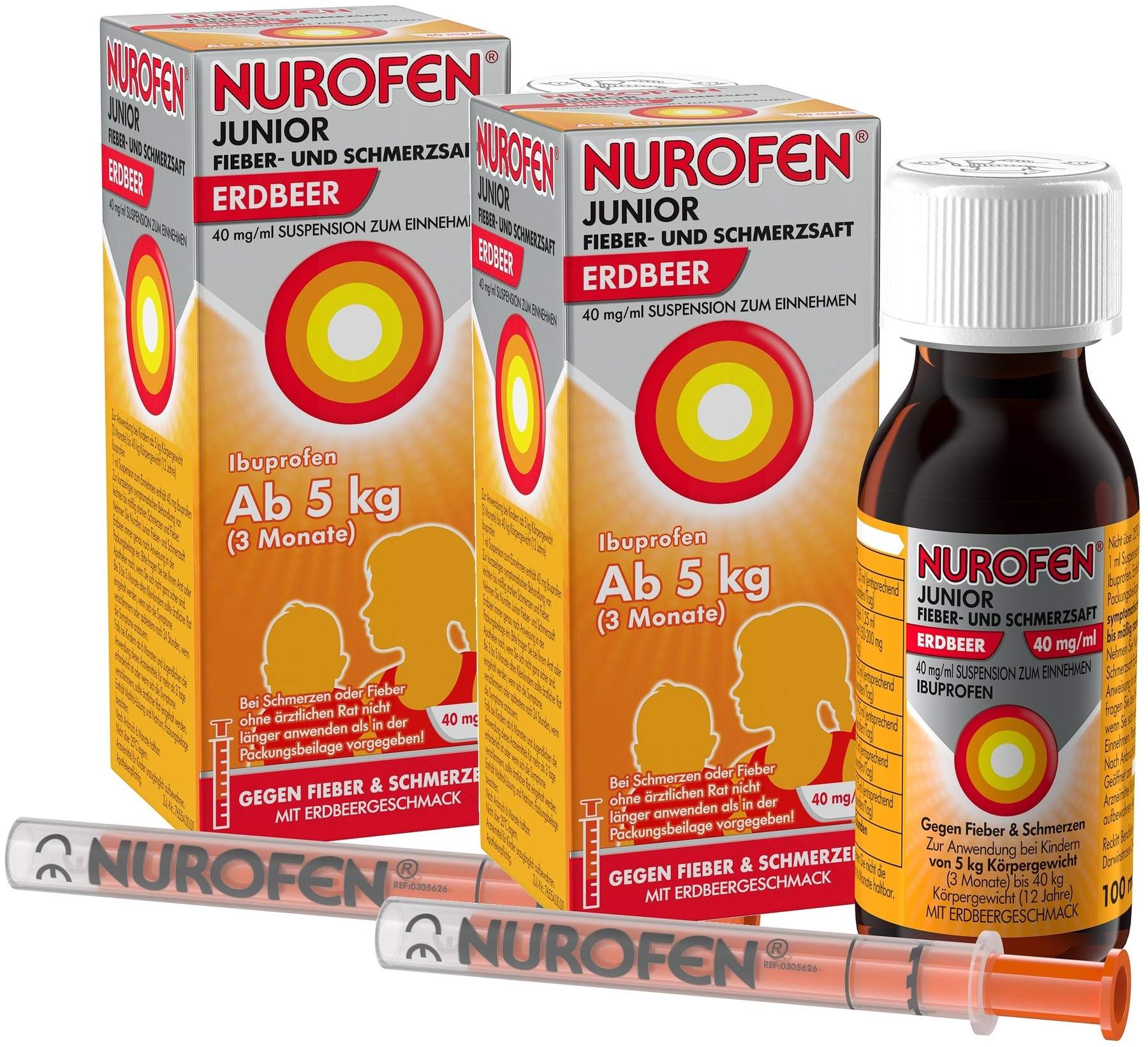 Nurofen Junior Fieber- & Schmerzsaft Erdbeer 40 mg pro ml 2 x 100 ml Suspension