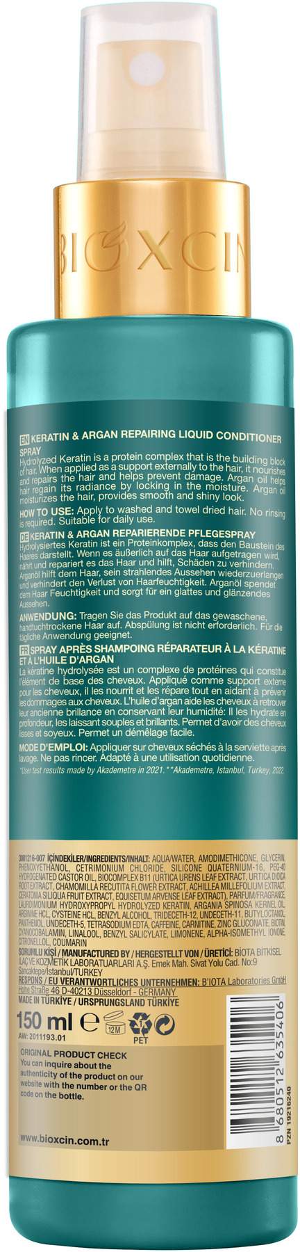 Bioxcin Keratin & Argan Flüssig Spülung 150 ml