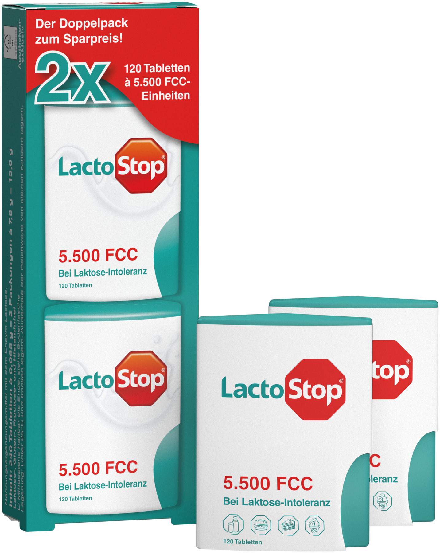 Lactostop 5.500 Fcc Tabletten Klickspender Doppelpackung 2 x 120 Tabletten