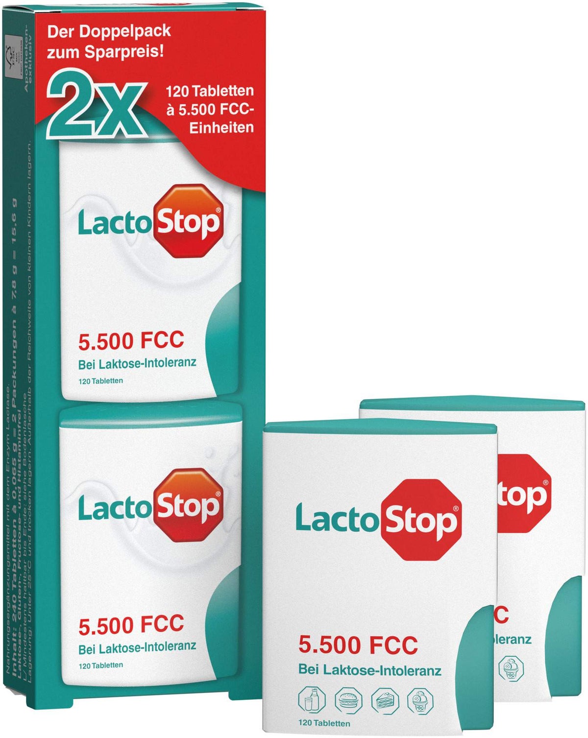 Lactostop 5.500 Fcc Tabletten Klickspender Doppelpackung 2 x 120 Tabletten