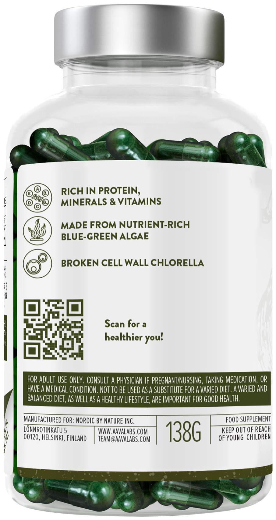 Aavalabs Spirulina & Chlorella Komplex Vegan 200 Kapseln