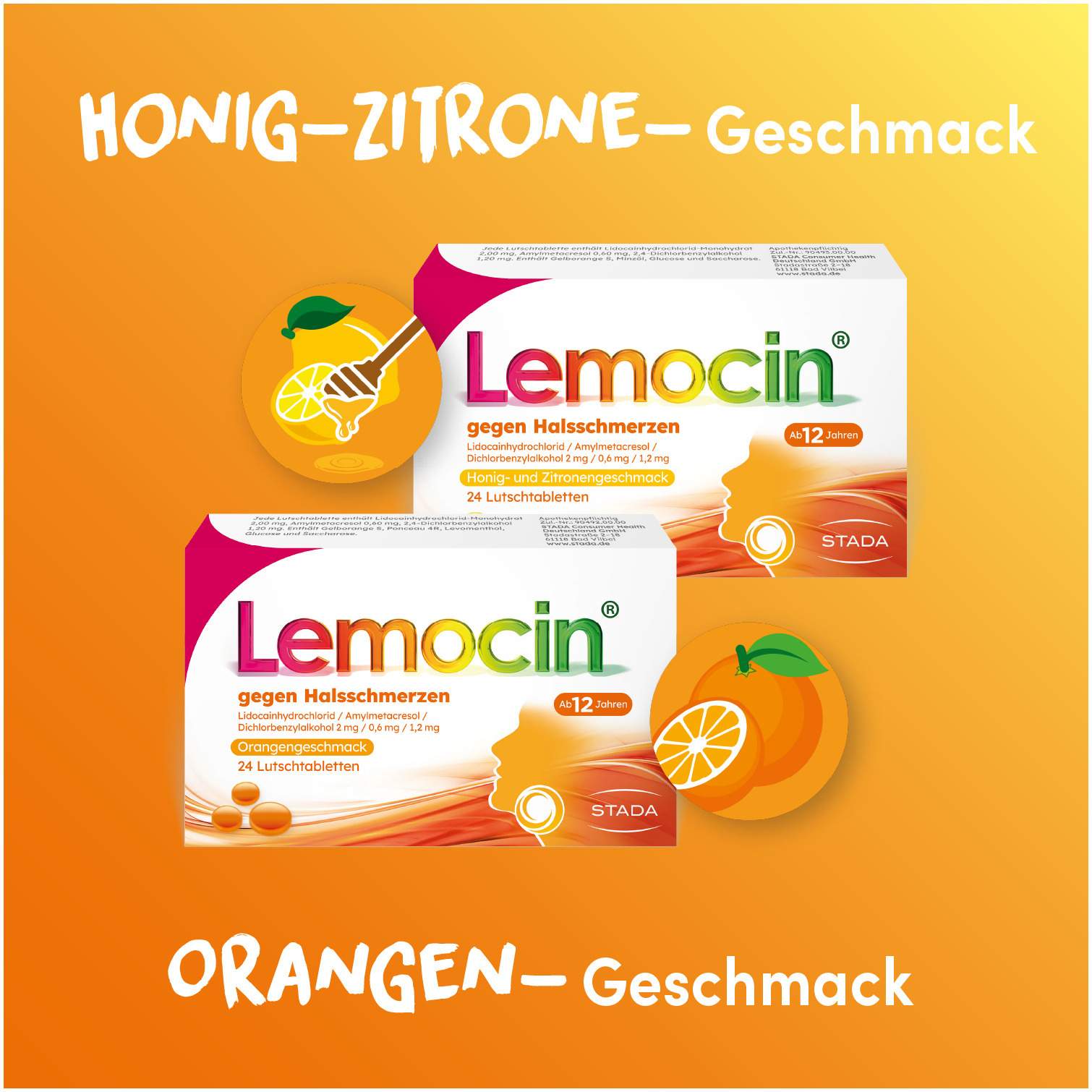 Lemocin gegen Halsschmerzen mit Honig-Zitronengeschmack 24 Lutschtabletten