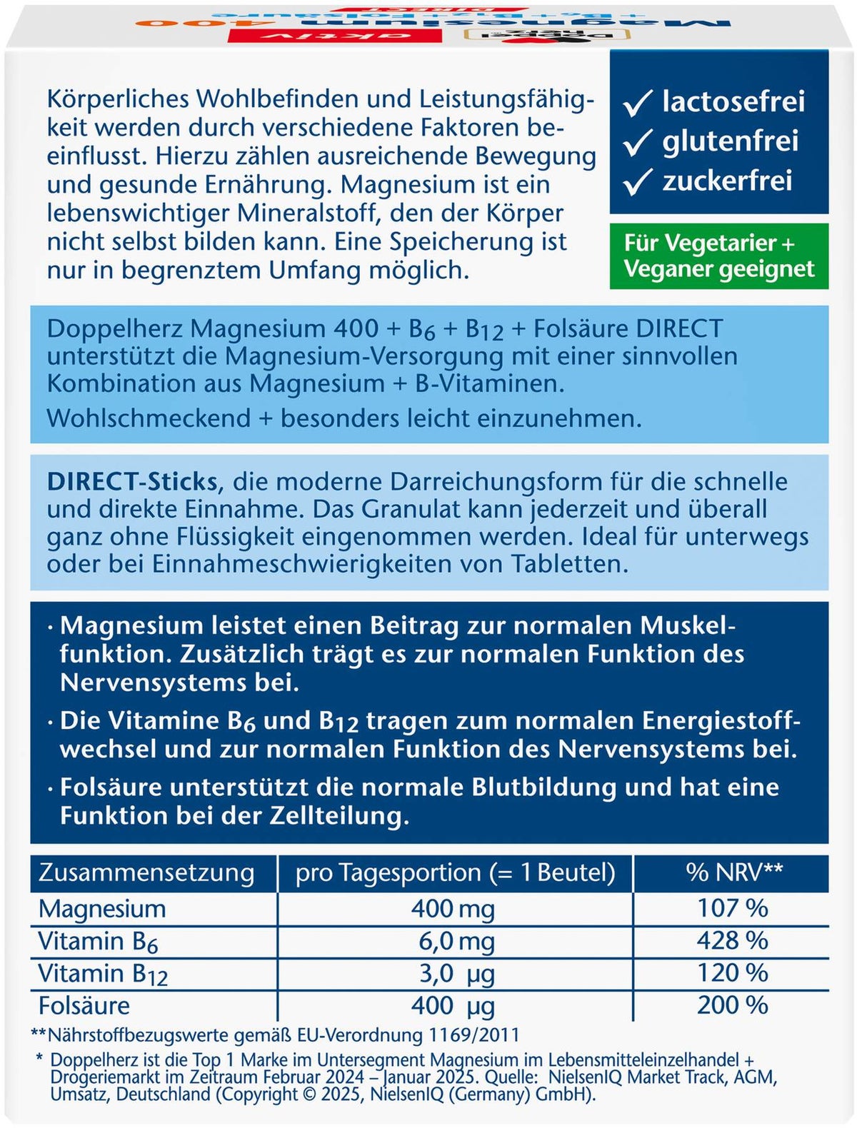 Doppelherz aktiv Magnesium +B6 +B12 +Folsäure direkt Pellets 20 Stück