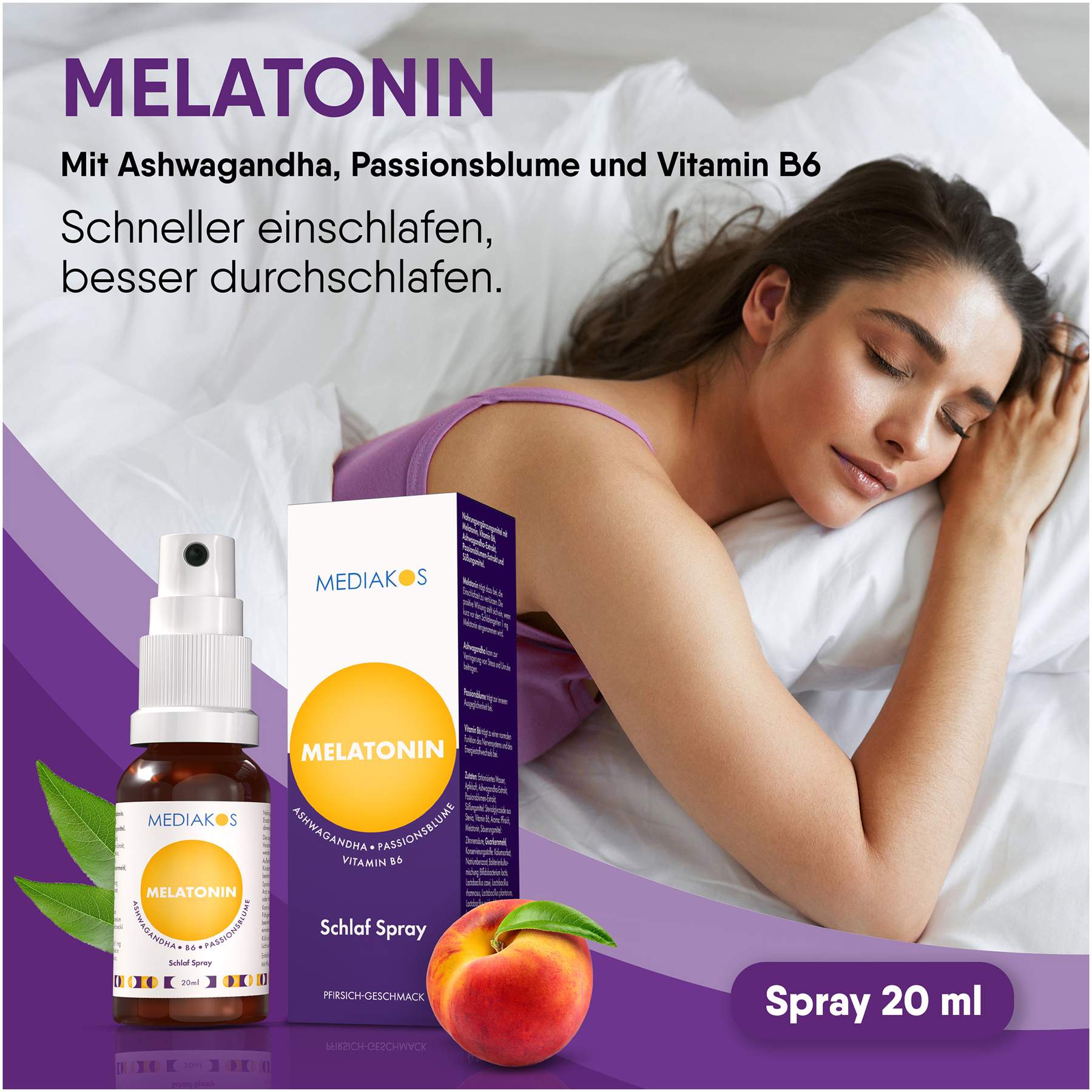 Melatonin Ashwagandha Mediakos Schlaf Spray Vegan 20ml