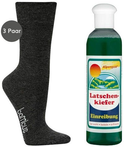 Bambus Wellness-Socken 39-42 Anthrazit 3 Paar + gratis Latschenkiefer Einreibung 250 ml