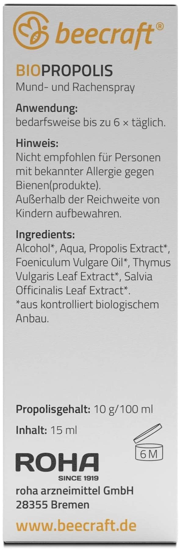 Beecraft Propolis Bio Mund - und Rachenspray 15 ml