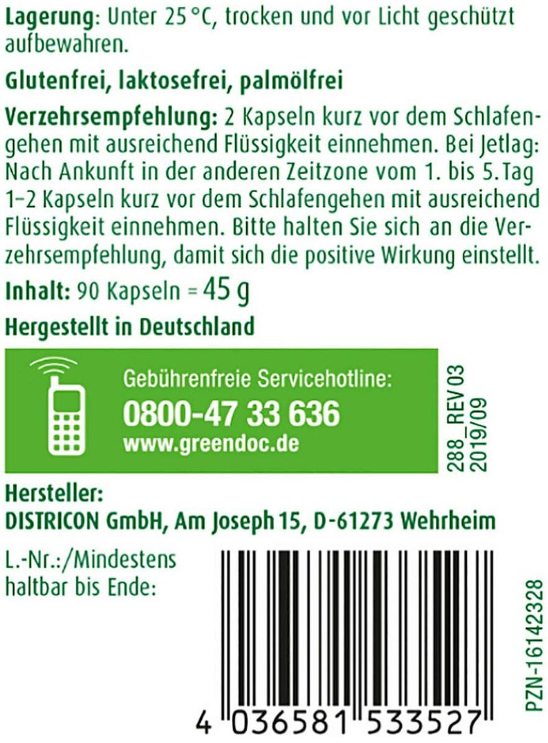 Greendoc schneller einschlafen Melatonin 90 Kapseln
