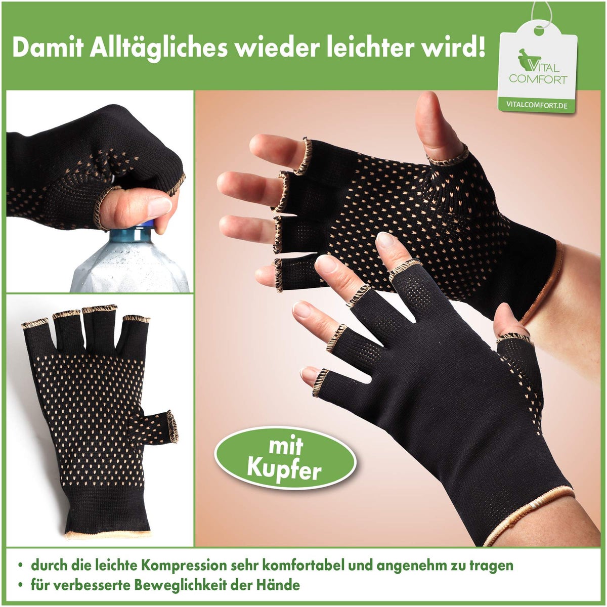 Komforthandschuhe mit Kupfer Vital Comfort 1 Paar Größe L-XL