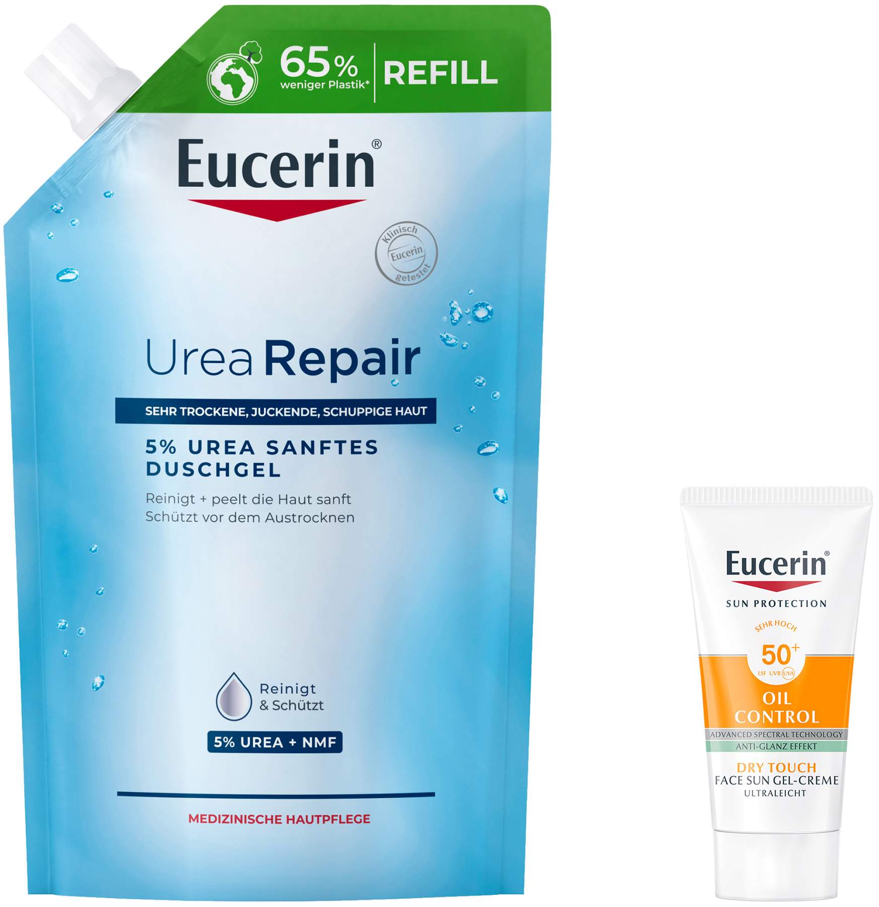 Eucerin UreaRepair 5% Urea Sanftes Duschgel Refil 400 ml + gratis Eucerin Sun Gel-Creme Oil Control 20 ml