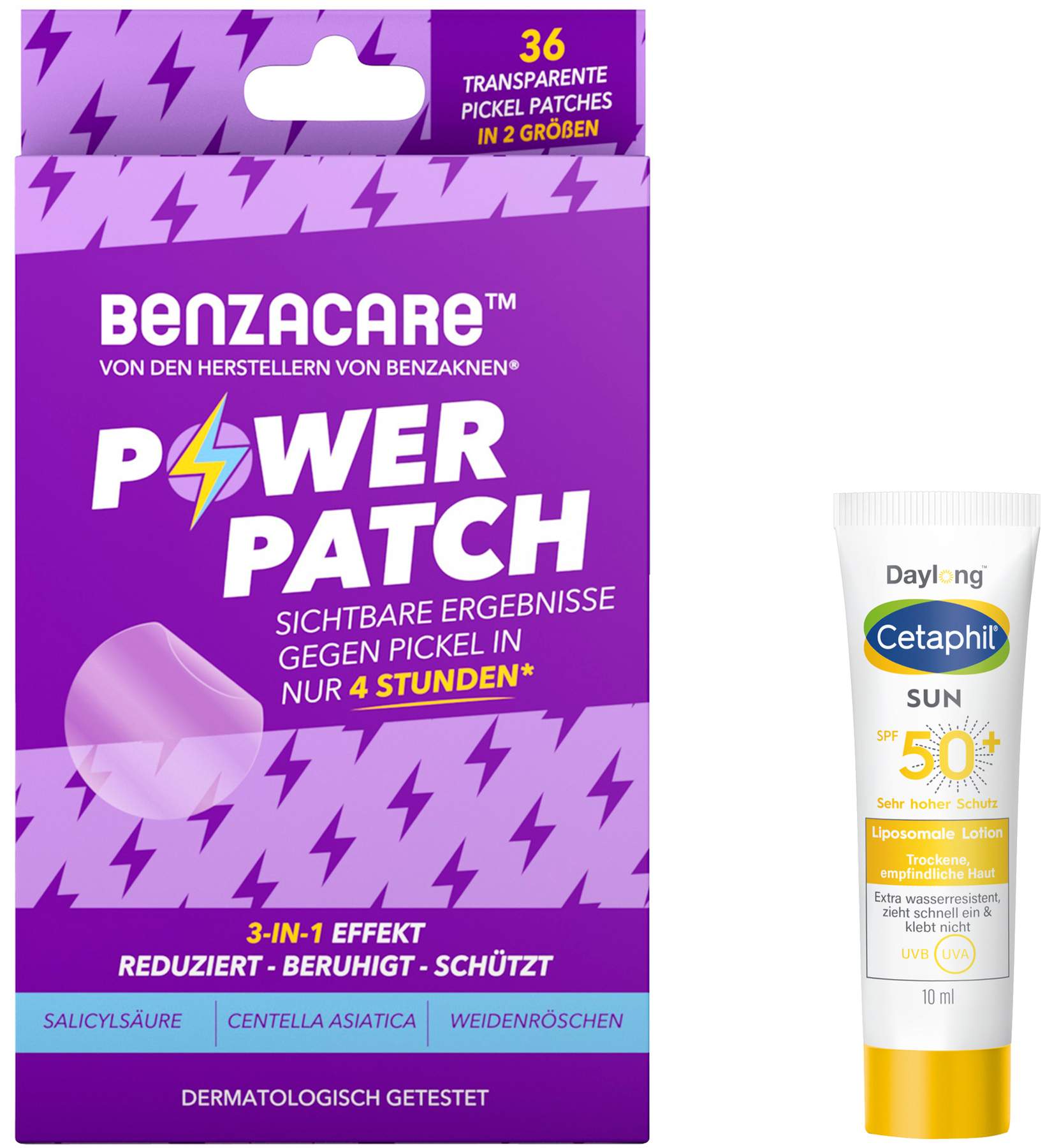 Benzacare Power Patch gegen Pickel 36 Pflaster + gratis Cetaphil Sun Daylong SPF 50+ liposomale Lotion 10 ml
