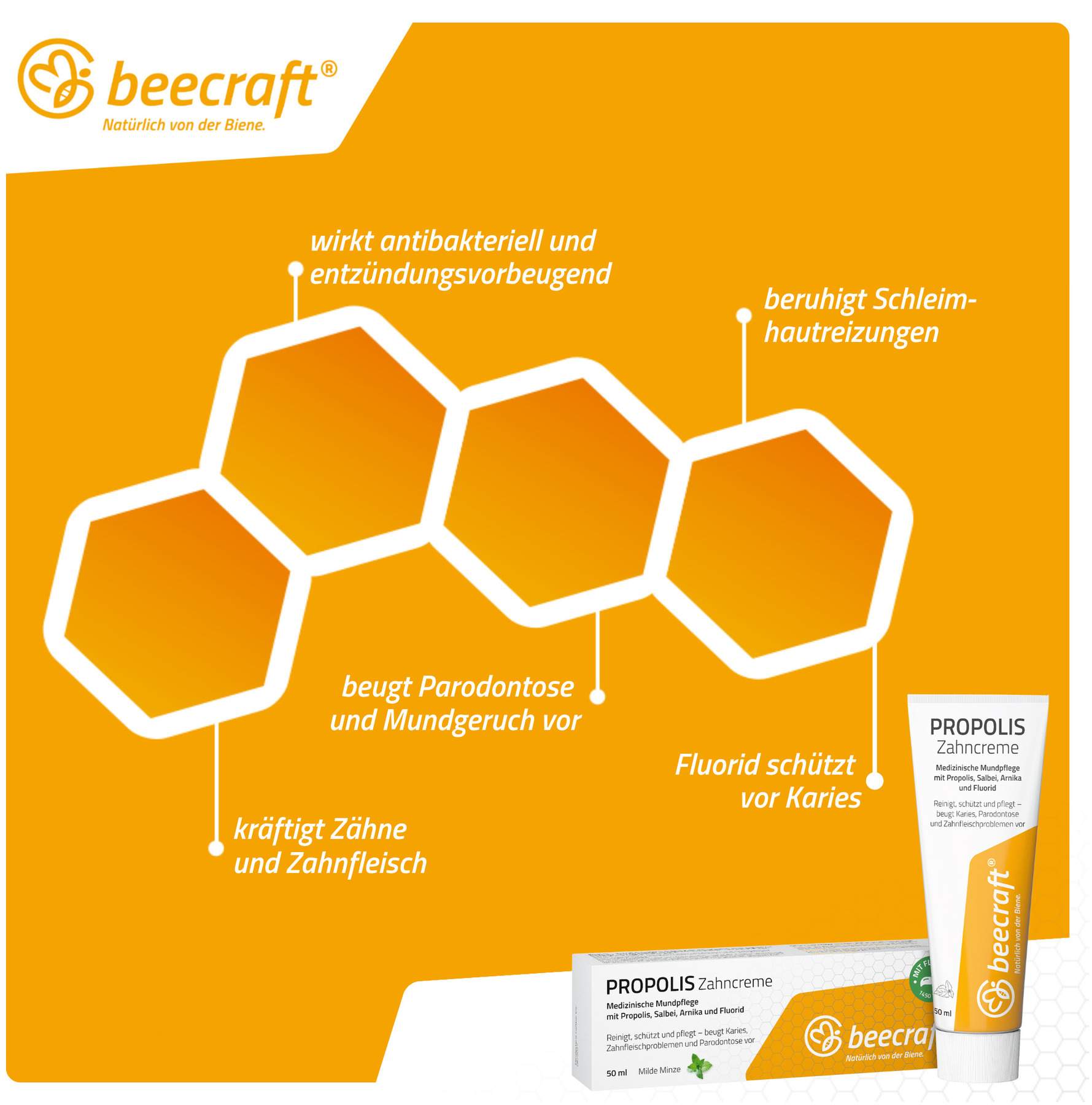 Beecraft Propolis Zahncreme Salbei Arnika Fluorid 50 ml