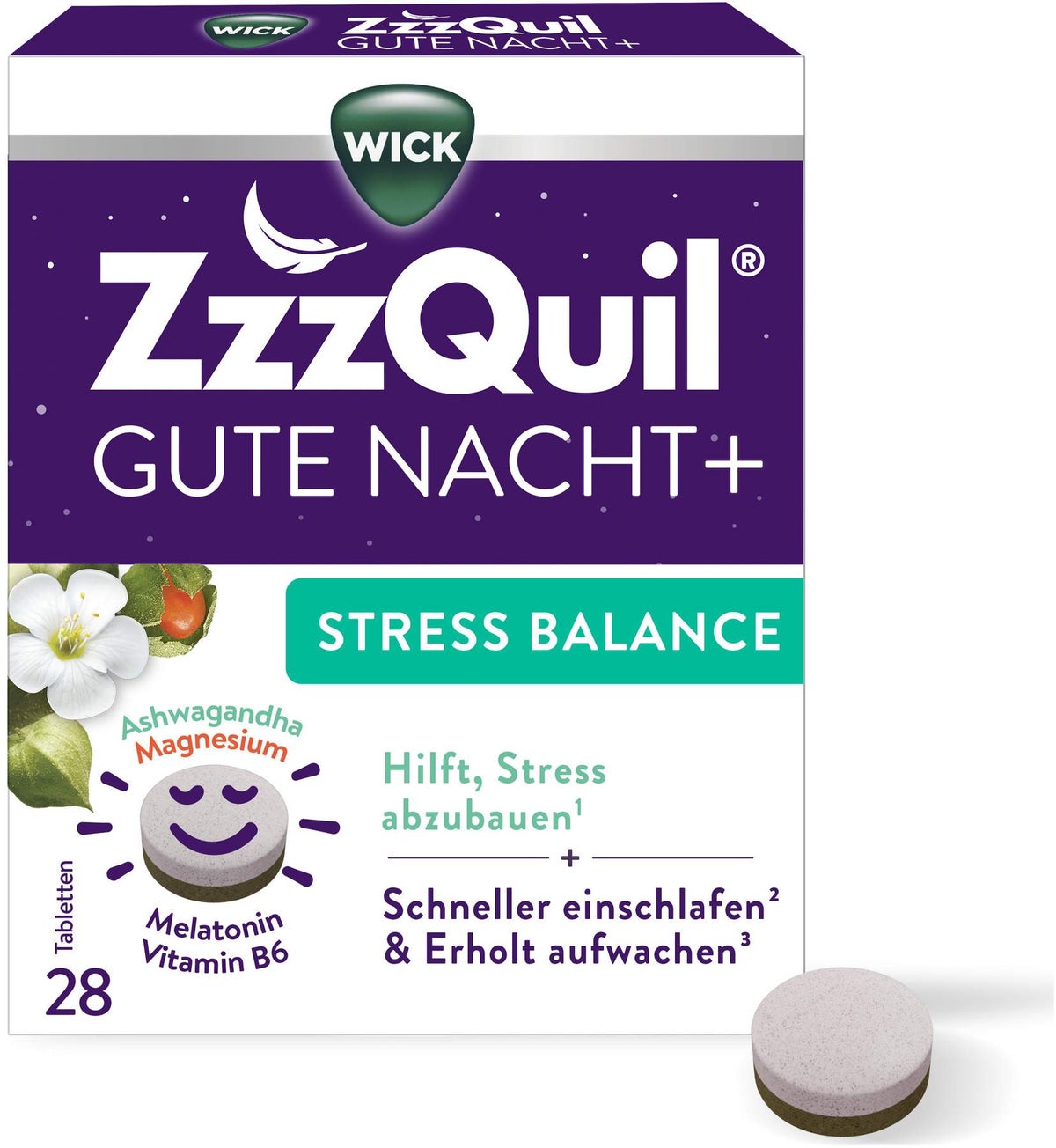 WICK ZzzQuil Gute Nacht+ Stress Balance 28 Tabletten