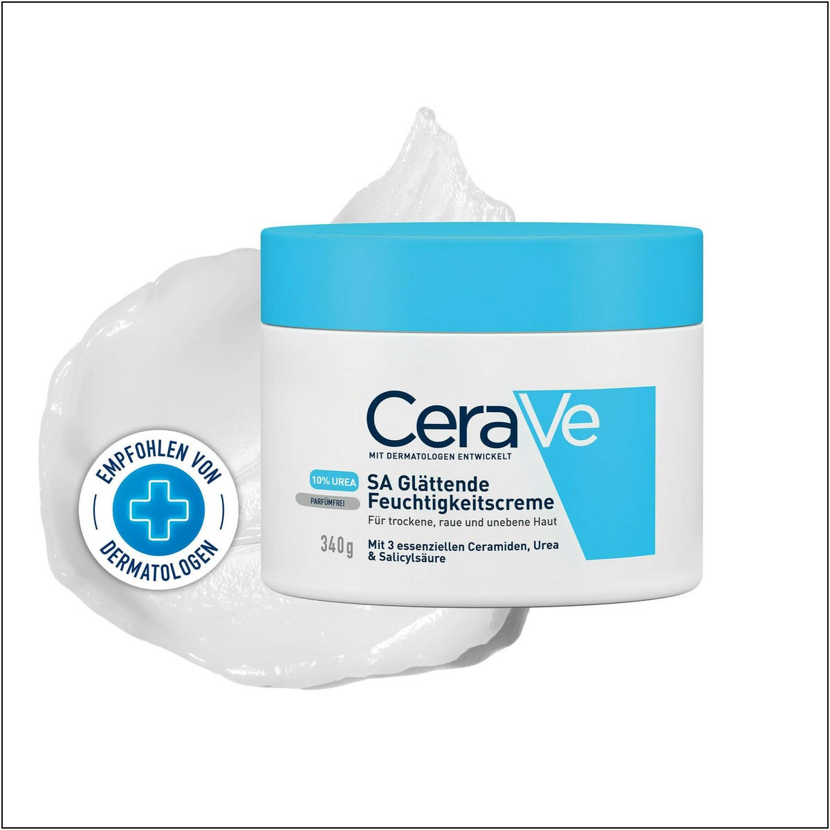 CeraVe SA Urea Glättende Feuchtigkeitscreme 340 g + gratis Feuchtigkeitsspendende Reinigungslotion 20 ml