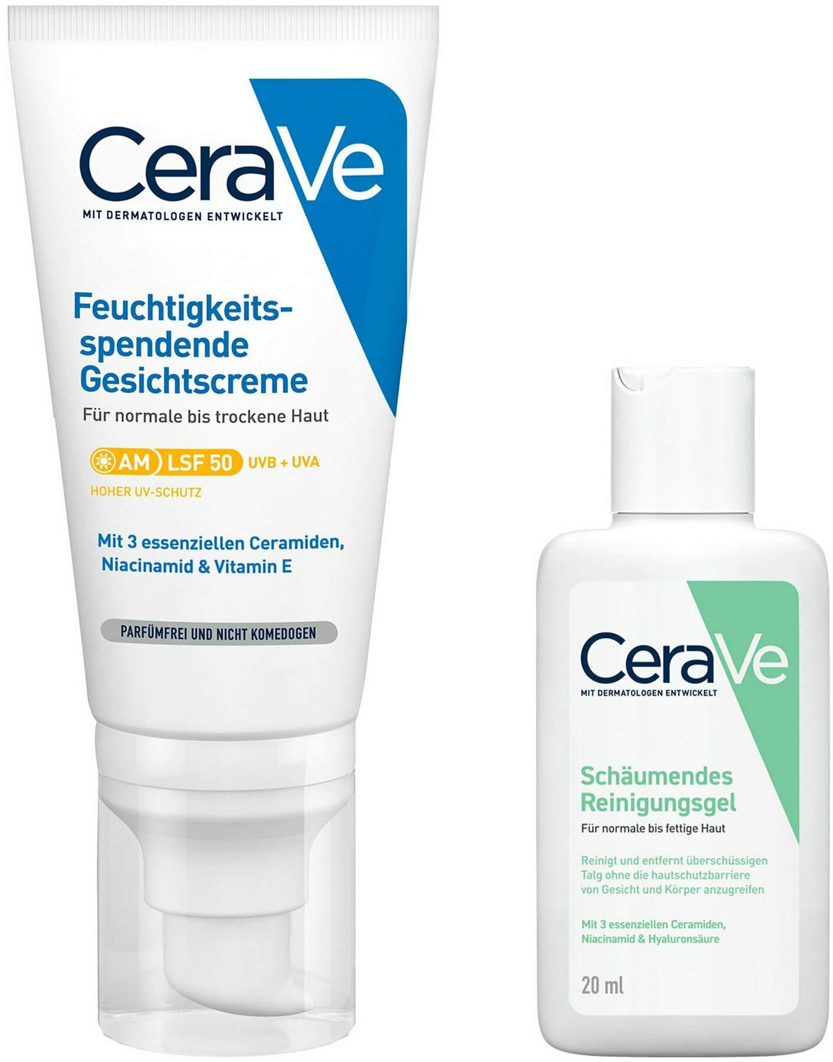 CeraVe Feuchtigkeitsspendende Gesichtscreme LSF 50 52 ml + gratis Schäumendes Reinigungsgel 20 ml