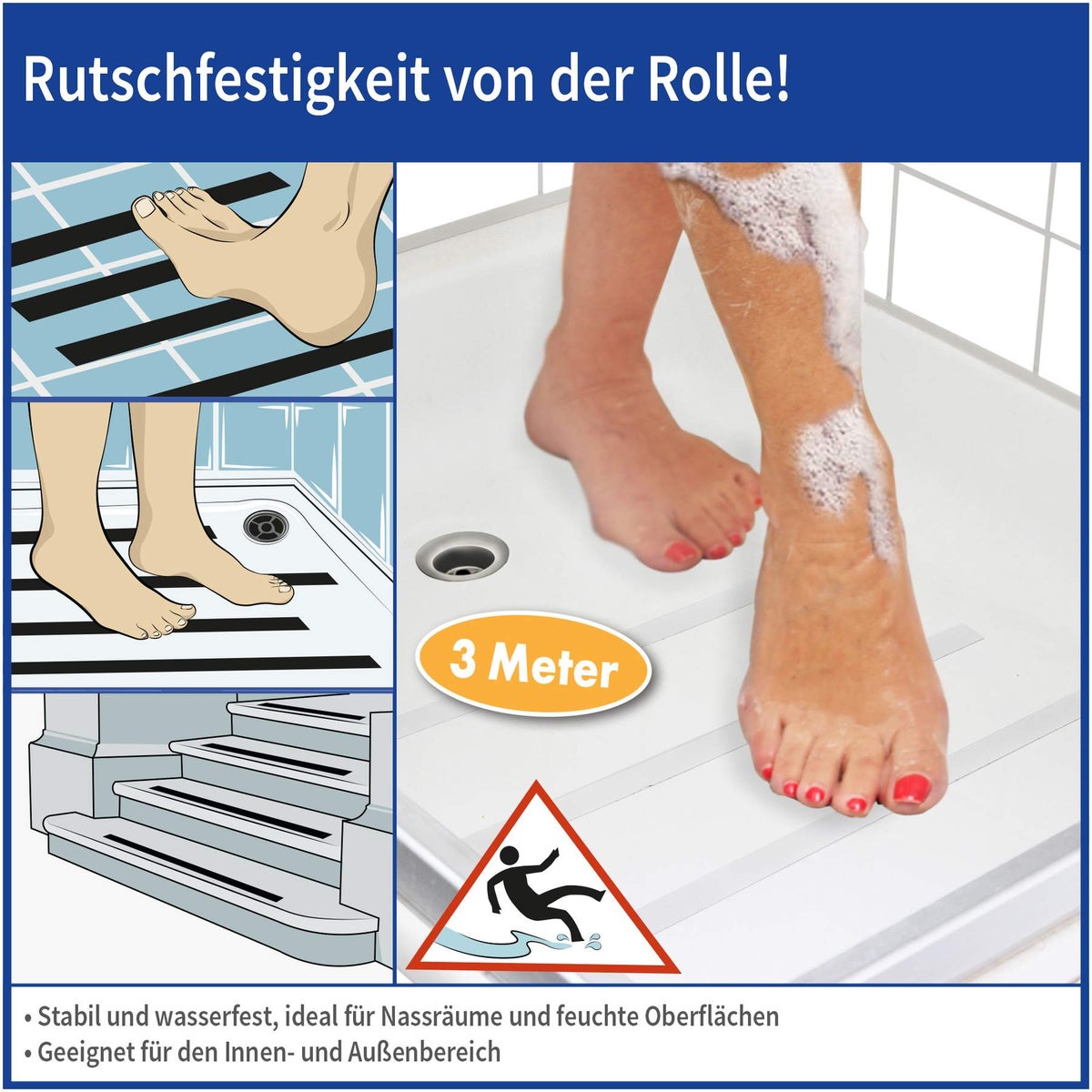 Anti-Rutsch Klebeband für Nassräume, weiß 3 m