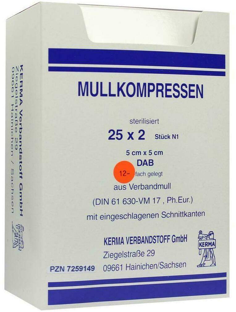 Mullkompressen Bw 5 X 5 cm 12fach Steril 25 X 2 Kompressen