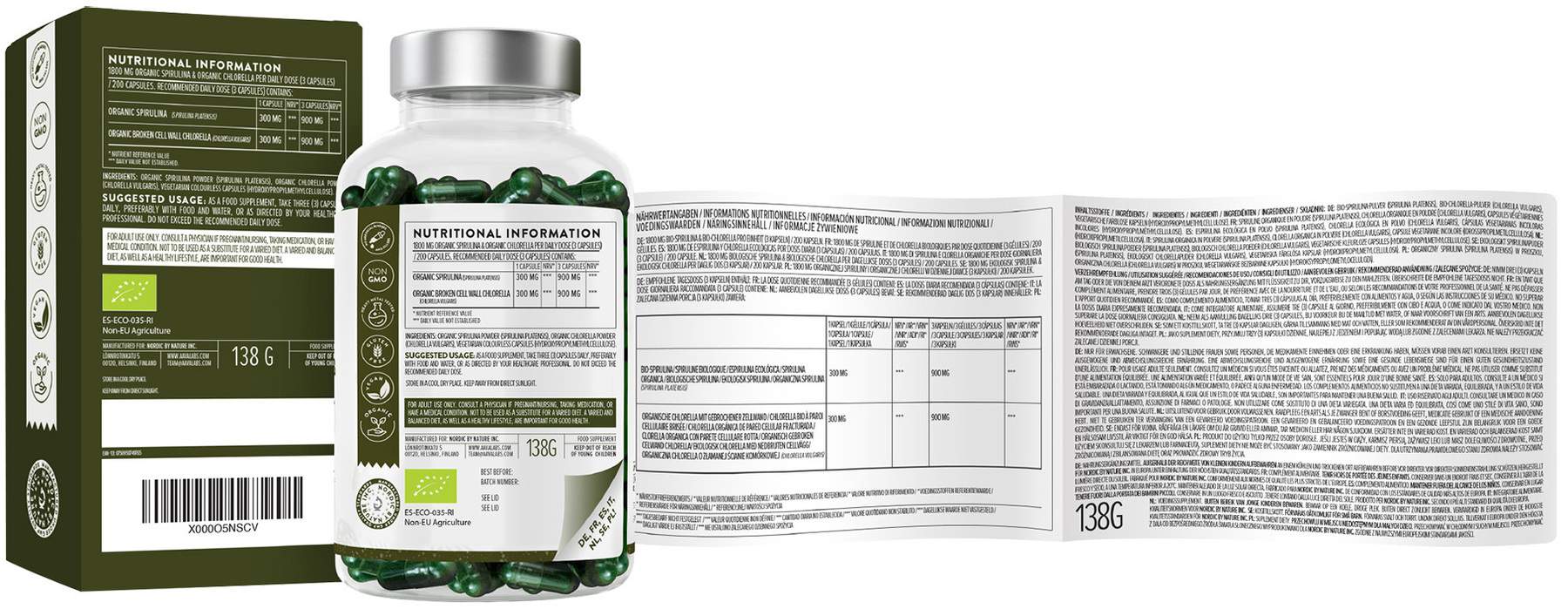 Aavalabs Spirulina & Chlorella Komplex Vegan 200 Kapseln