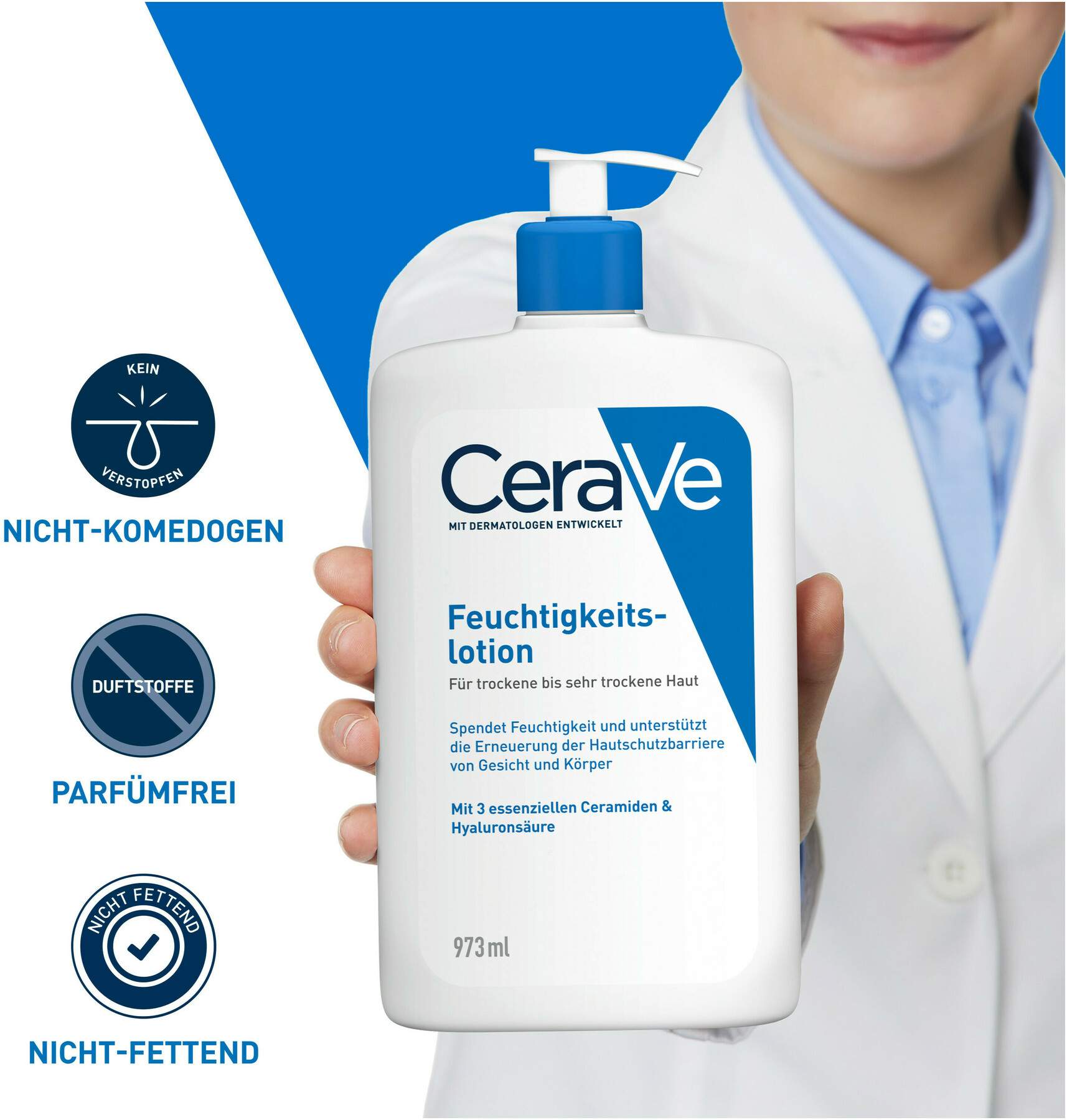 CeraVe Feuchtigkeitslotion 973 ml + gratis feuchtigkeitsspendende Reinigungslotion 20 ml