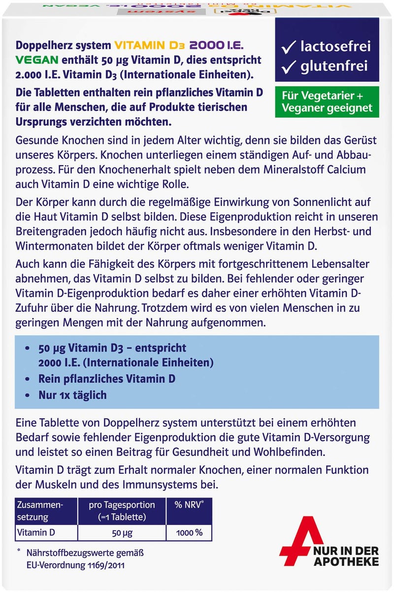 Doppelherz Vitamin D3 2000 I.E. Vegan 60 Tabletten