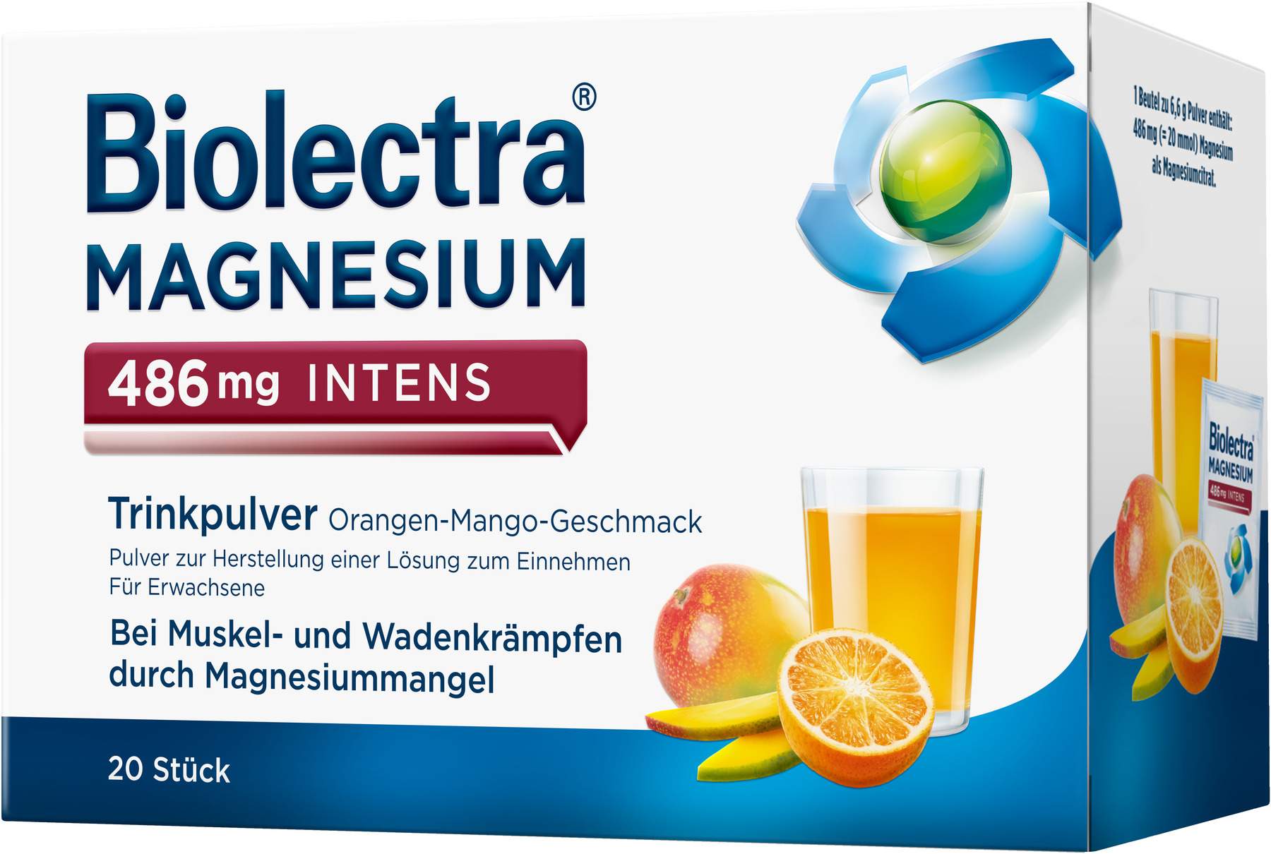 Biolectra Magnesium 486 mg intens Trinkpulver Orange-Mango 20 Stück